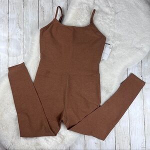 NWOT Beyond Yoga Uplevel Space Dye Midi Toffee Brown Stretch Jumpsuit Size M